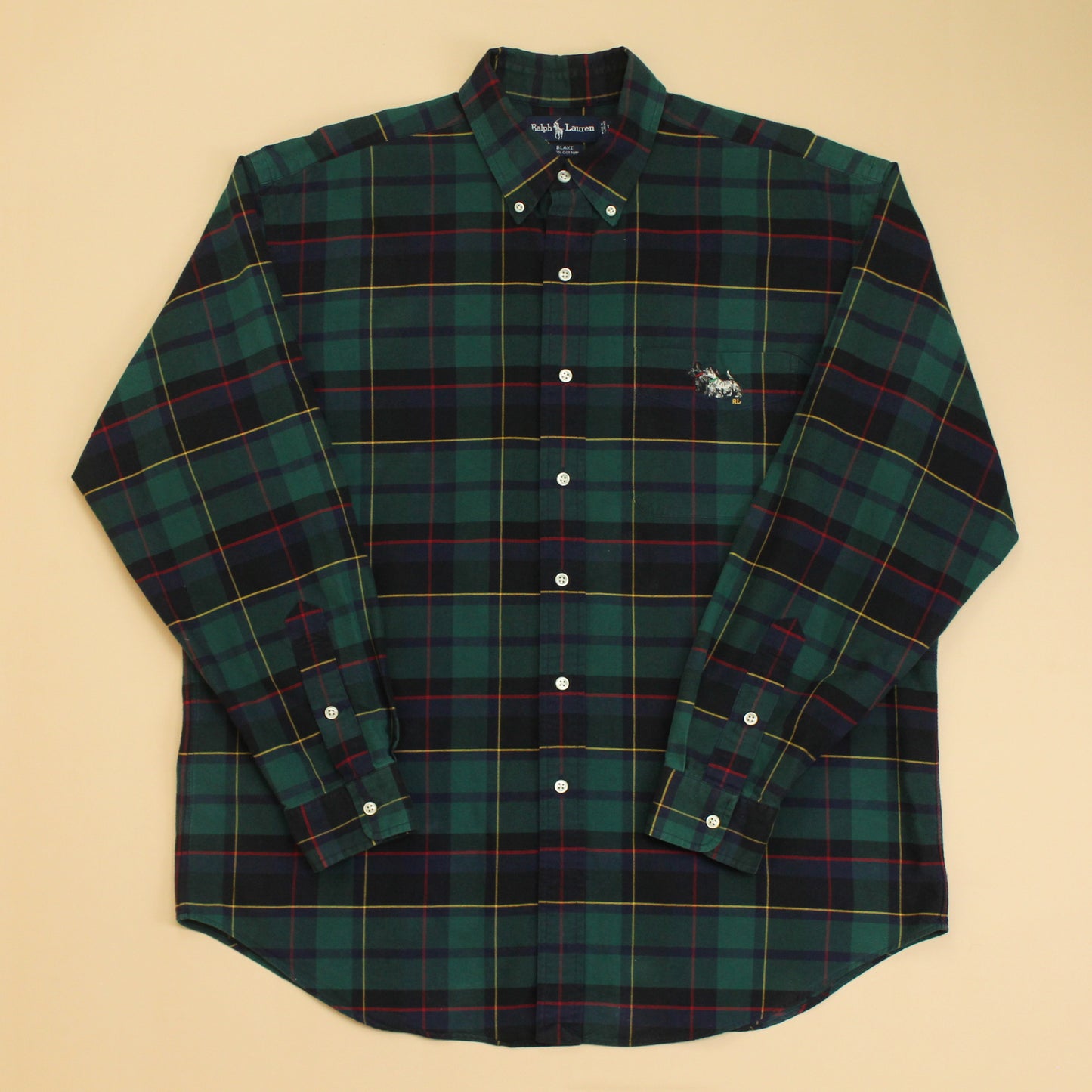 Polo Ralph Lauren Plaid Cotton Scottie Dog Embroidered Blake Button Down Shirt