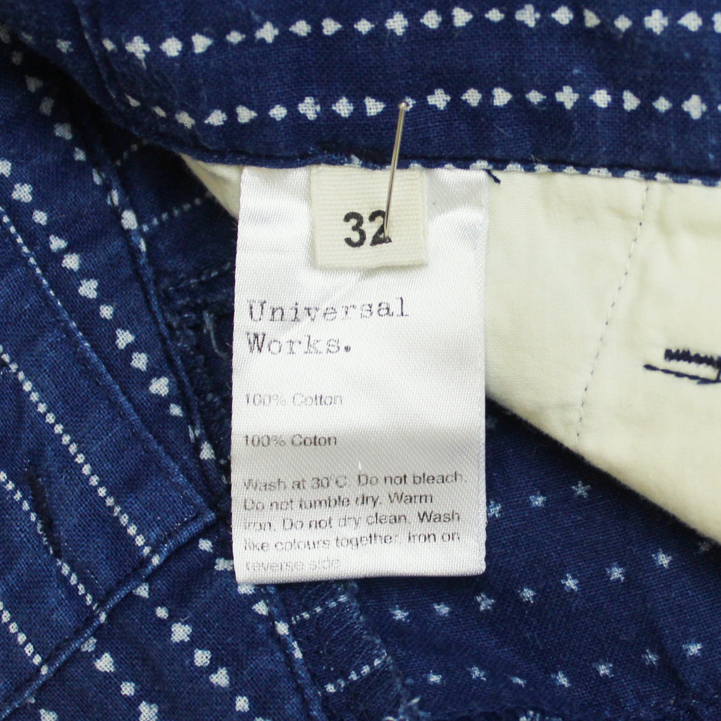 Universal Works Indigo Stripe Patchwork Cotton Shorts