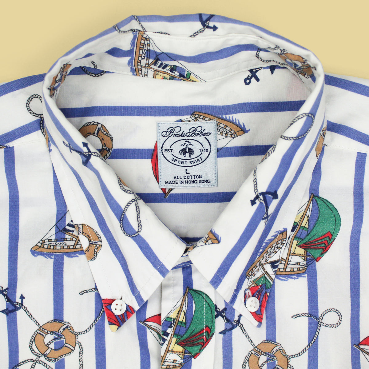Vintage Brooks Brothers Sailing Stripe Print Cotton Button-Down Shirt