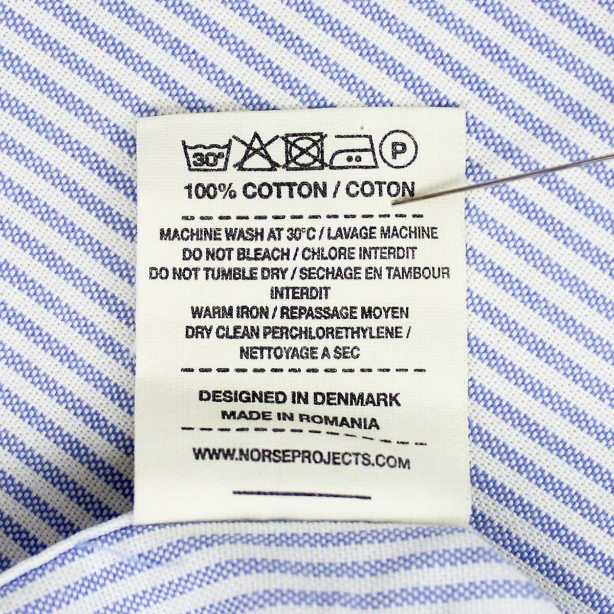 Norse Projects Striped Oxford Cloth Cotton Hans Collarless Button-Up Shirt