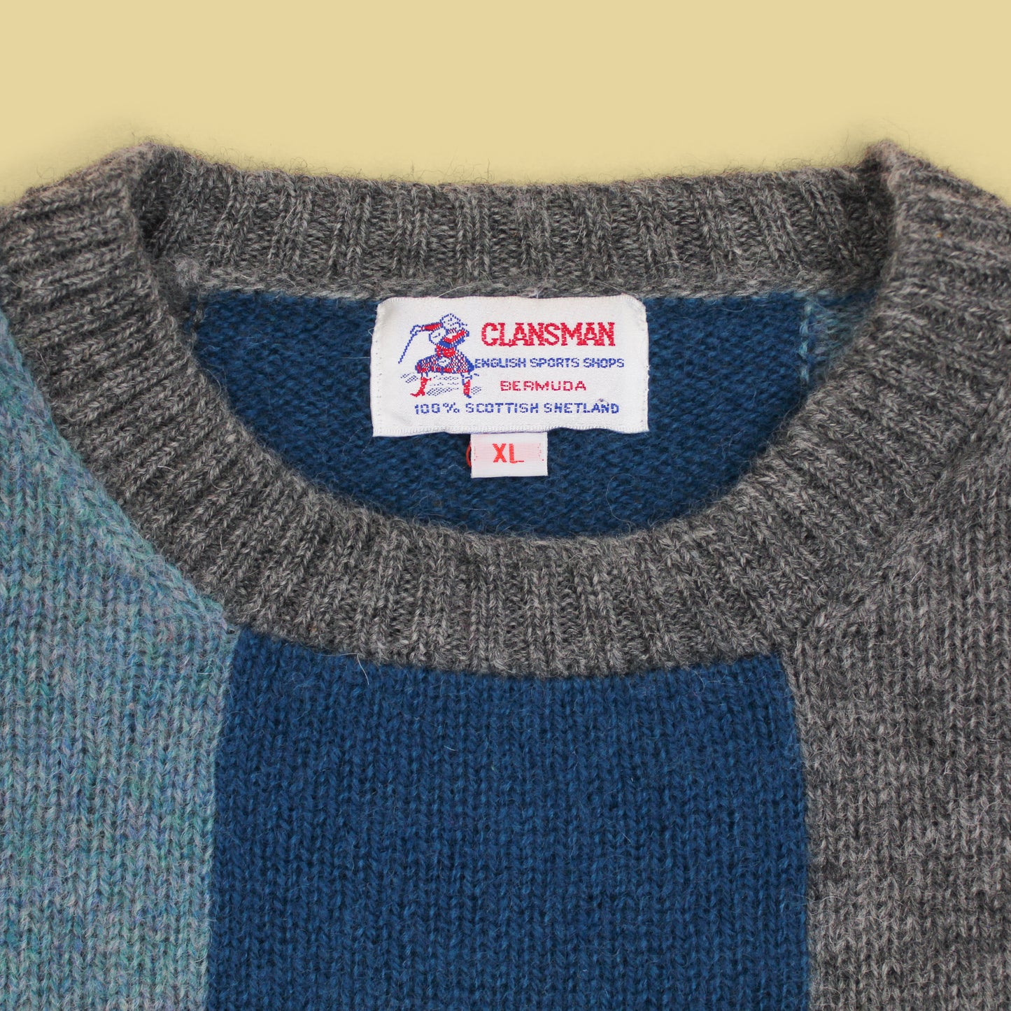 Clansman Faux-Patchwork Shetland Wool Crew Neck Sweater