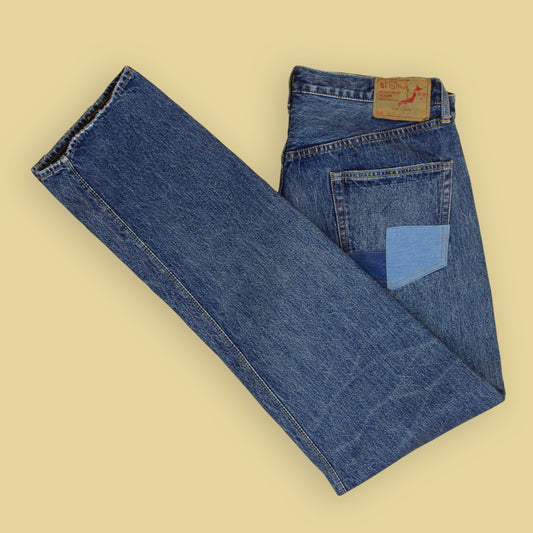 OrSlow x Canoe Club Damaged/Repaired Wash Selvedge Denim 107 Ivy Fit Jeans