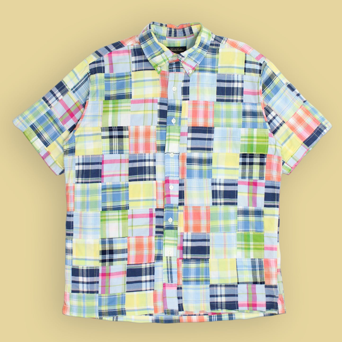 Brooks Brothers Patchwork Madras Short Sleeve Button Down Shirt