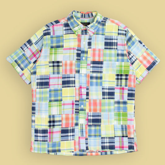 Brooks Brothers Patchwork Madras Short Sleeve Button Down Shirt