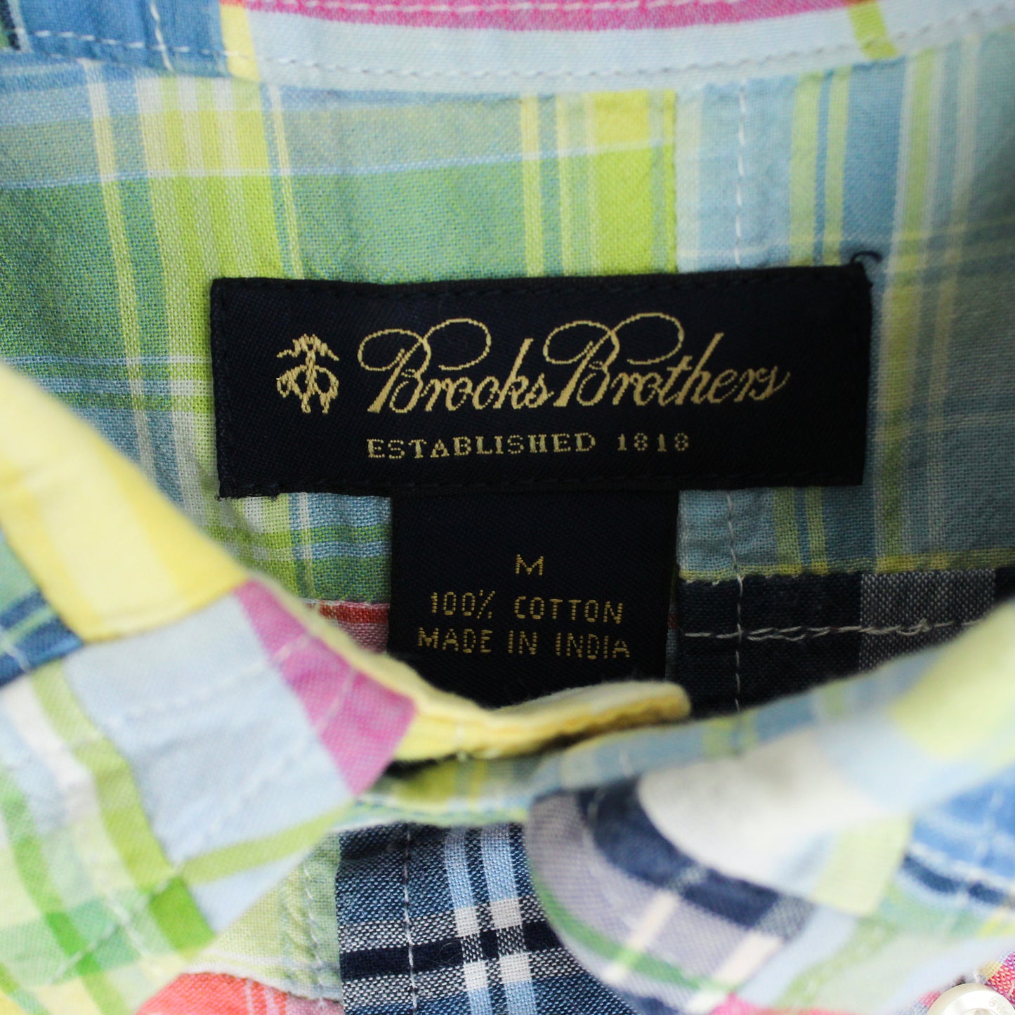 Brooks Brothers Patchwork Madras Short Sleeve Button Down Shirt
