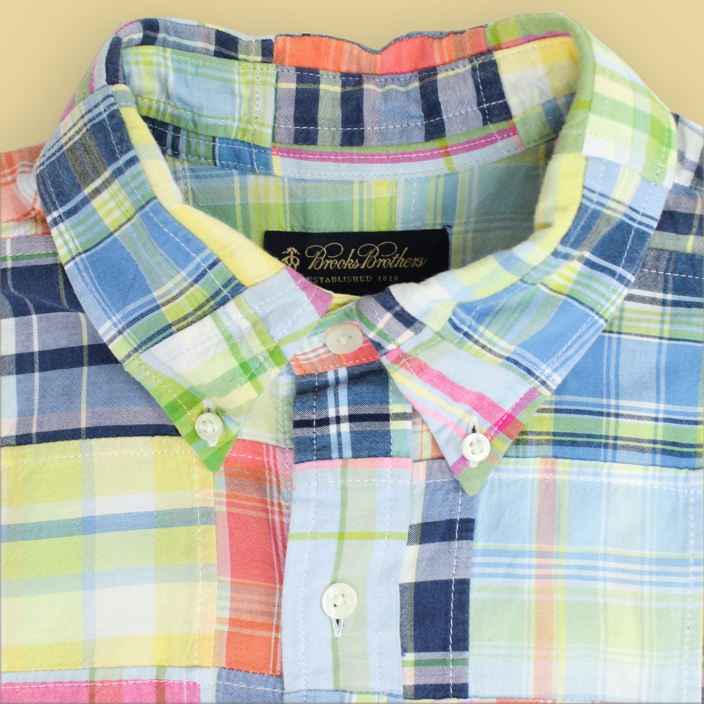 Brooks Brothers Patchwork Madras Short Sleeve Button Down Shirt