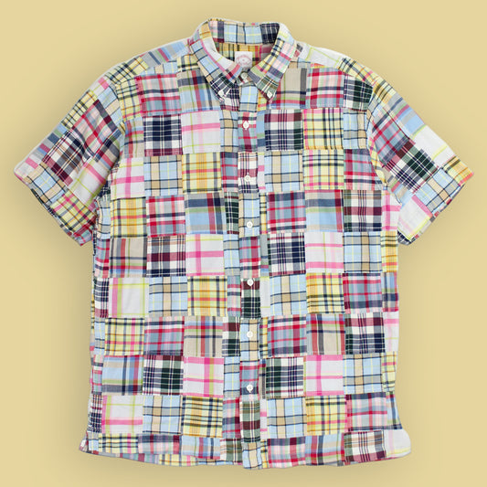 Brooks Brothers Patchwork Madras Short Sleeve Button Down Shirt
