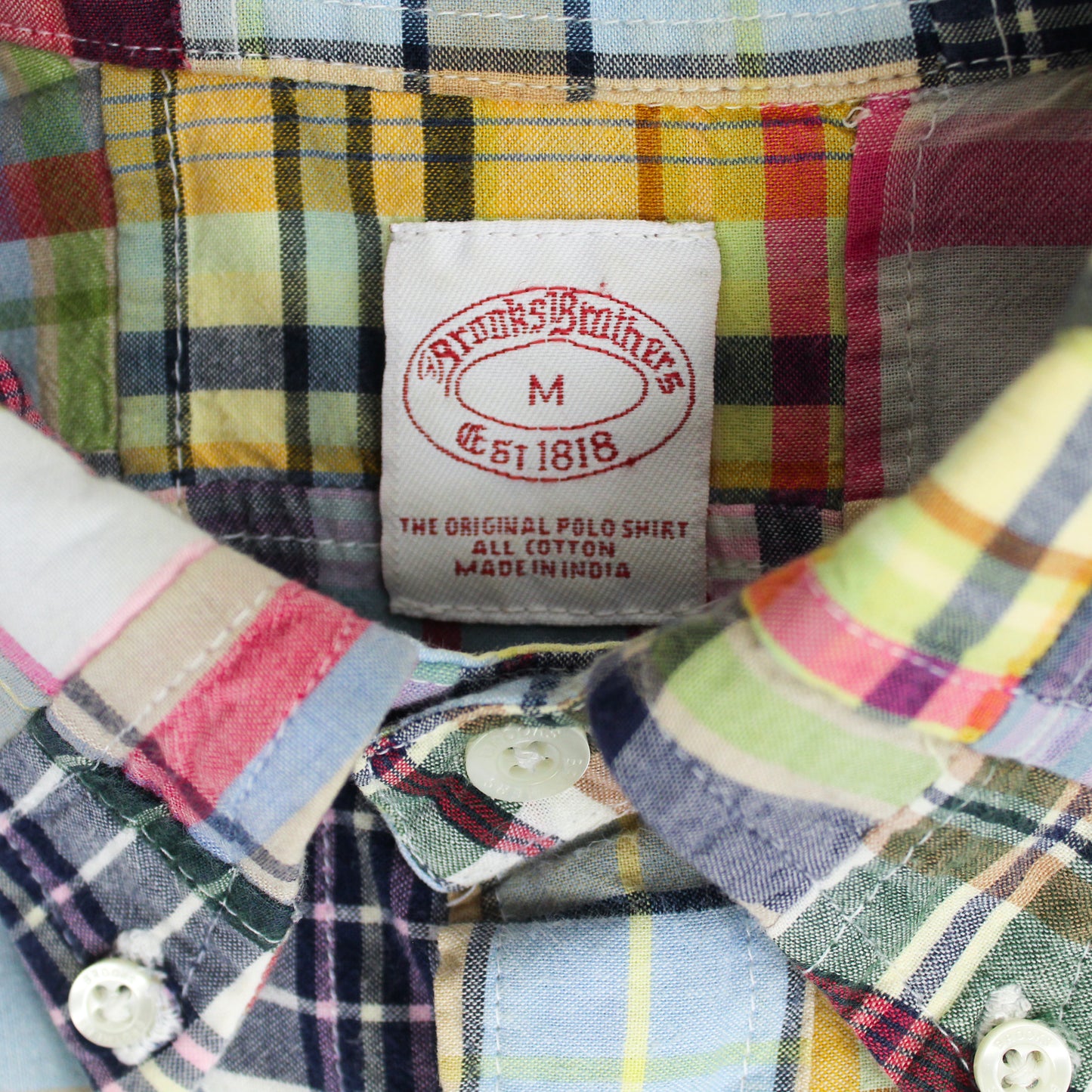 Brooks Brothers Patchwork Madras Short Sleeve Button Down Shirt