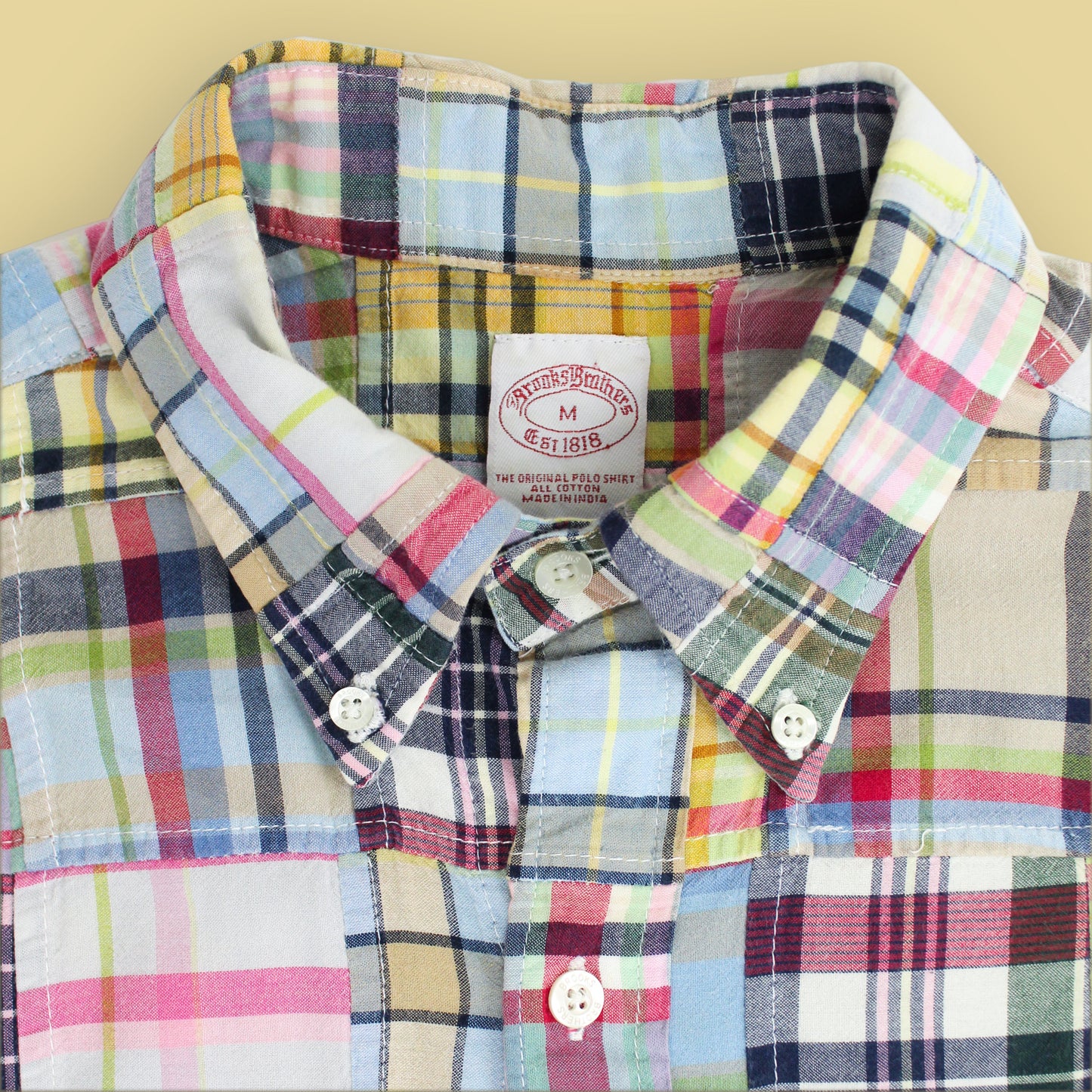 Brooks Brothers Patchwork Madras Short Sleeve Button Down Shirt