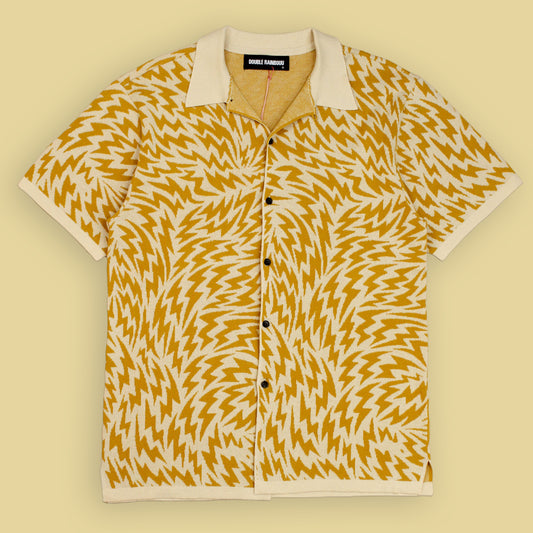 Double Rainbouu Electric Intarsia Knit Cotton Loop Collar Shirt