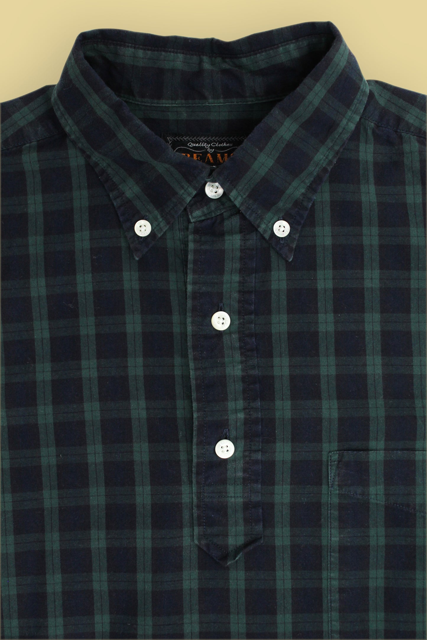 Beams Plus Blackwatch Plaid Cotton Button Down Popover Shirt
