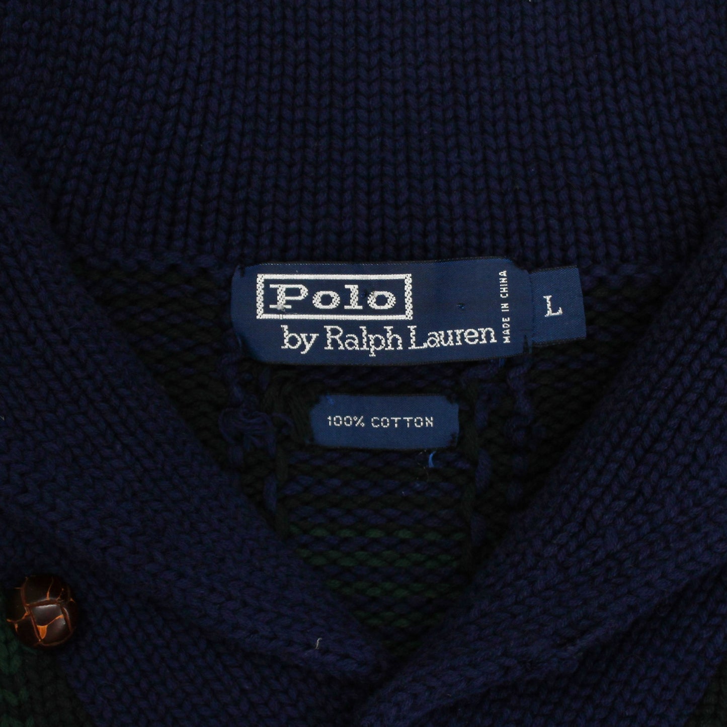 Polo Ralph Lauren Black Watch Intarsia Knit Cotton Shawl Collar Sweater