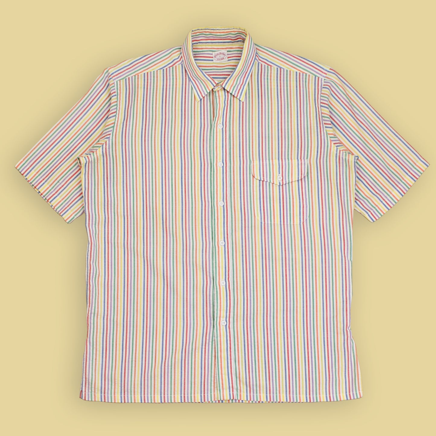 Brooks Brothers Rainbow Stripe Seersucker Short Sleeve Button-Up