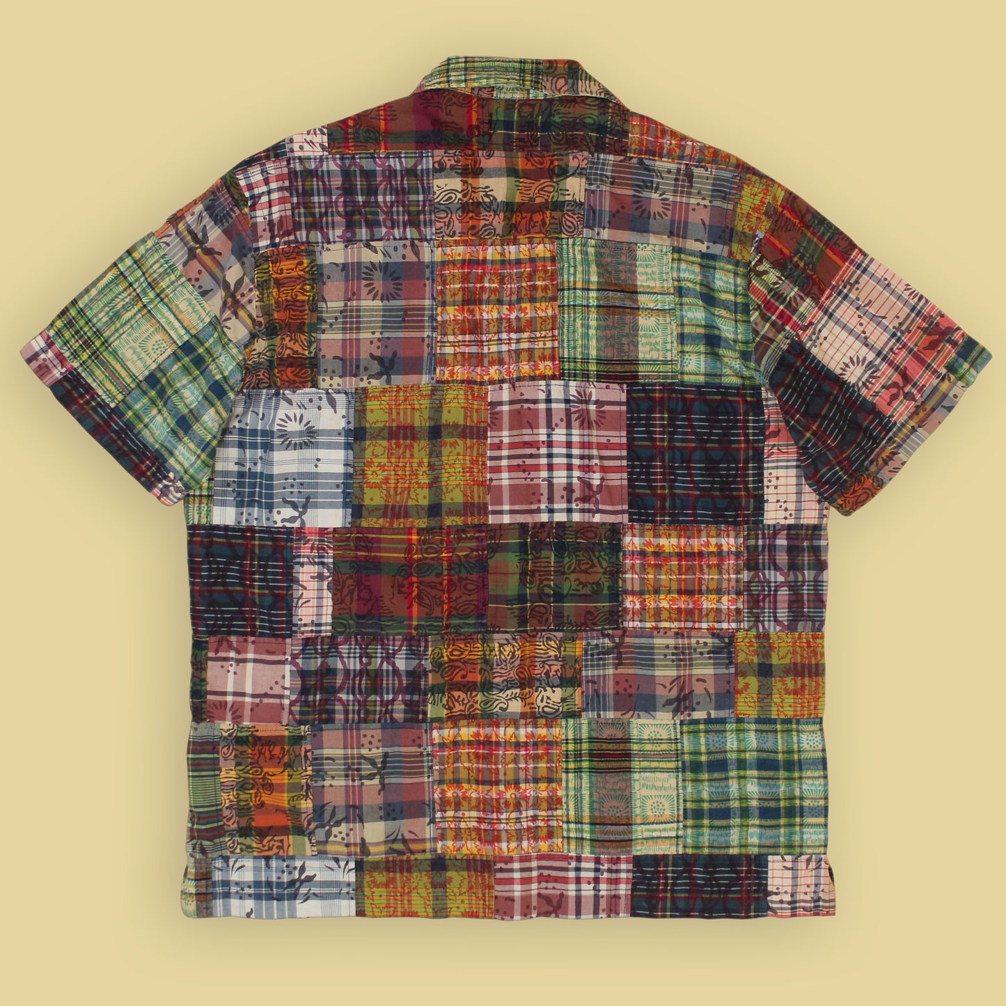 Polo Ralph Lauren Block Print Indigo Patchwork Madras Loop Collar Shirt