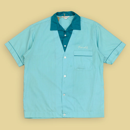 Nat Nast "Slick's Barber Shop" Chainstitch Embroidered Two-Tone Bowling Shirt