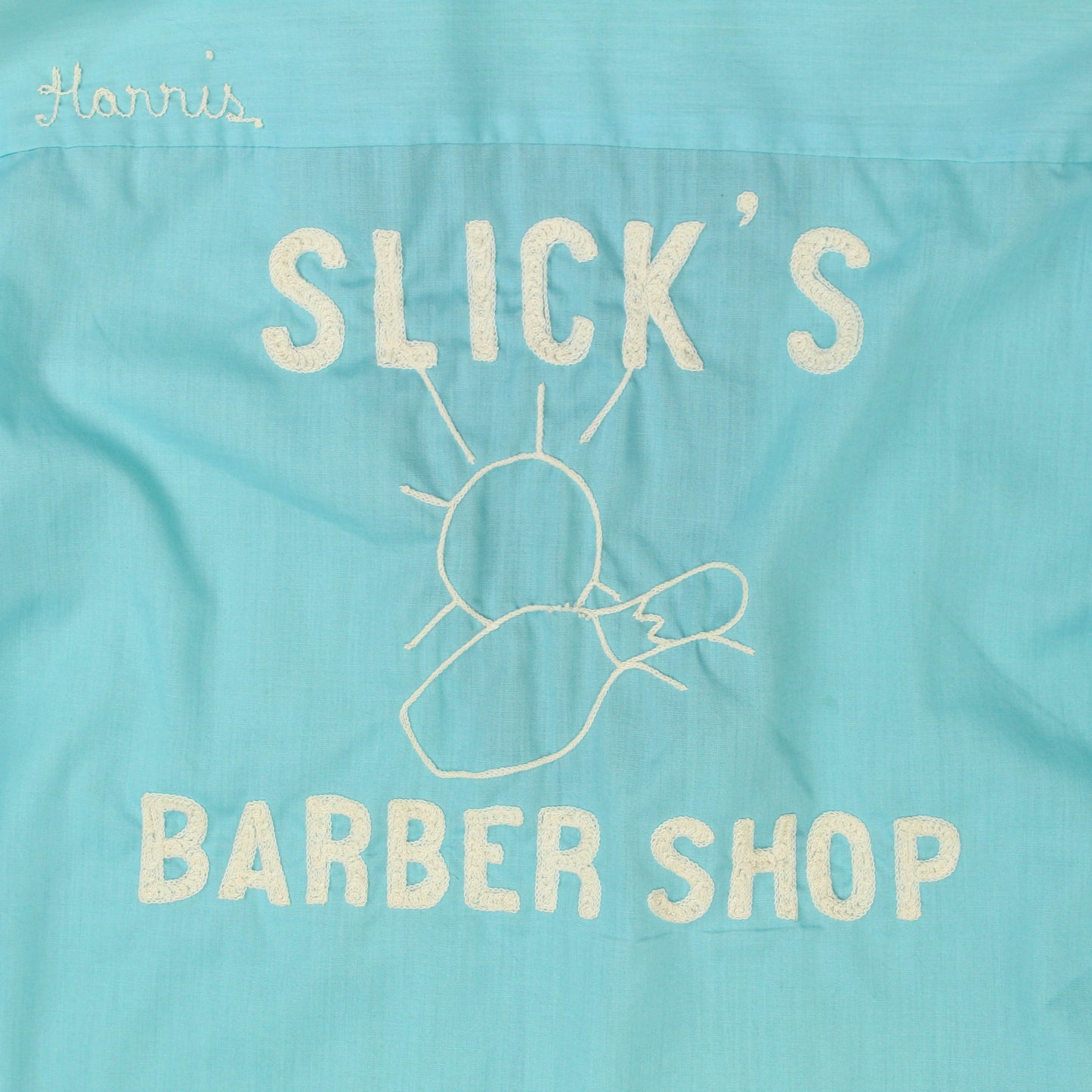 Nat Nast "Slick's Barber Shop" Chainstitch Embroidered Two-Tone Bowling Shirt