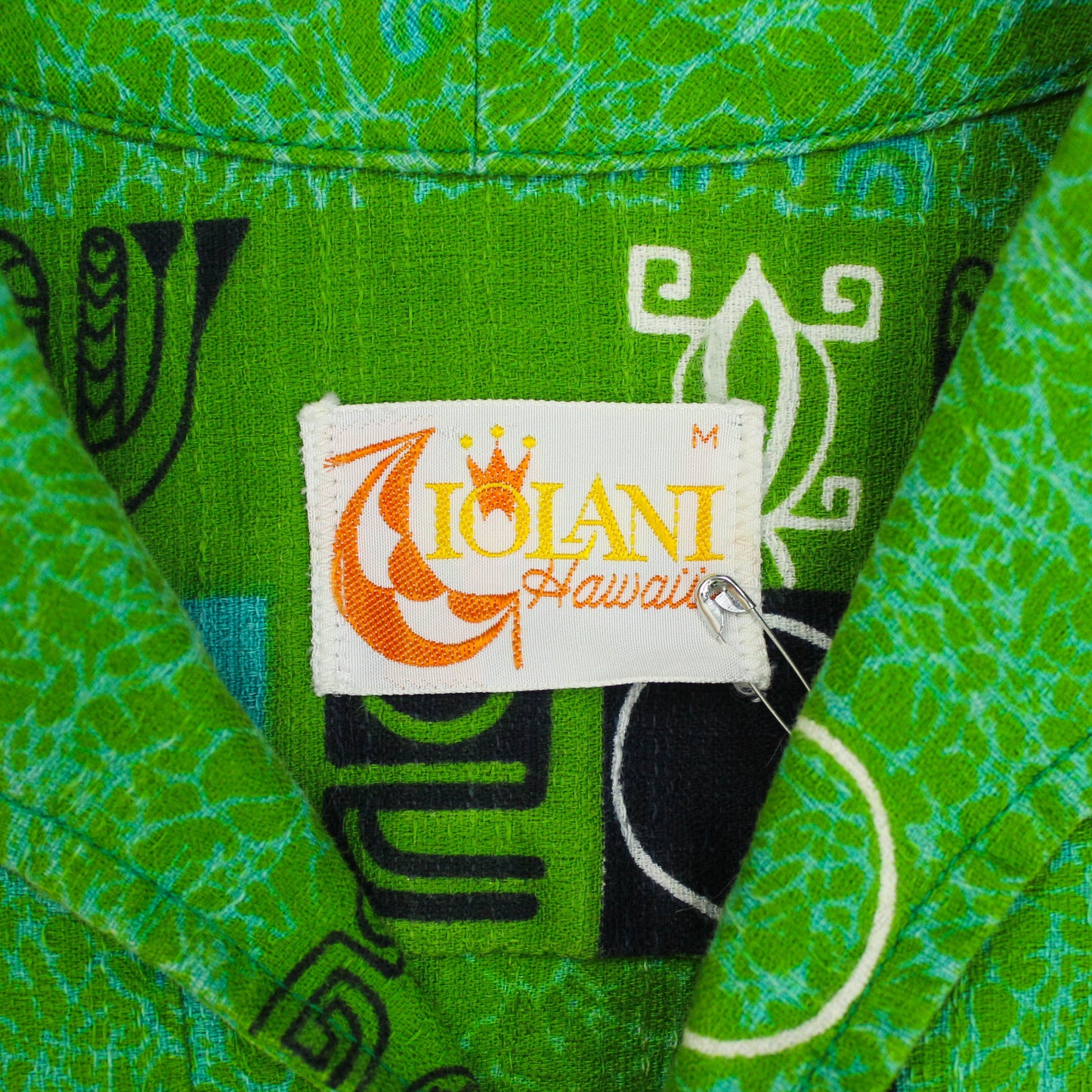 Iolani Tiki Print Bark Cloth Tunic-Style Hawaiian Shirt