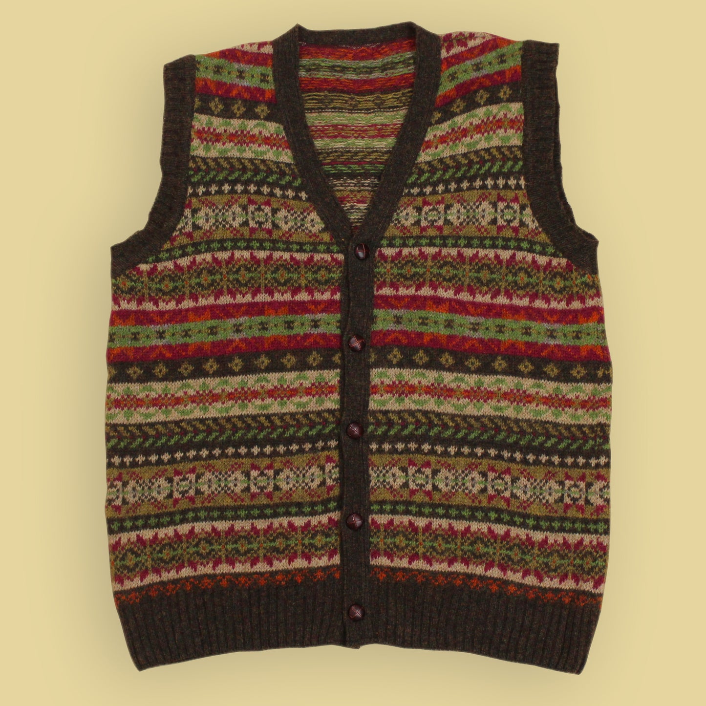 Harley of Scotland Fair Isle Shetland Wool Cardigan Sweater Vest