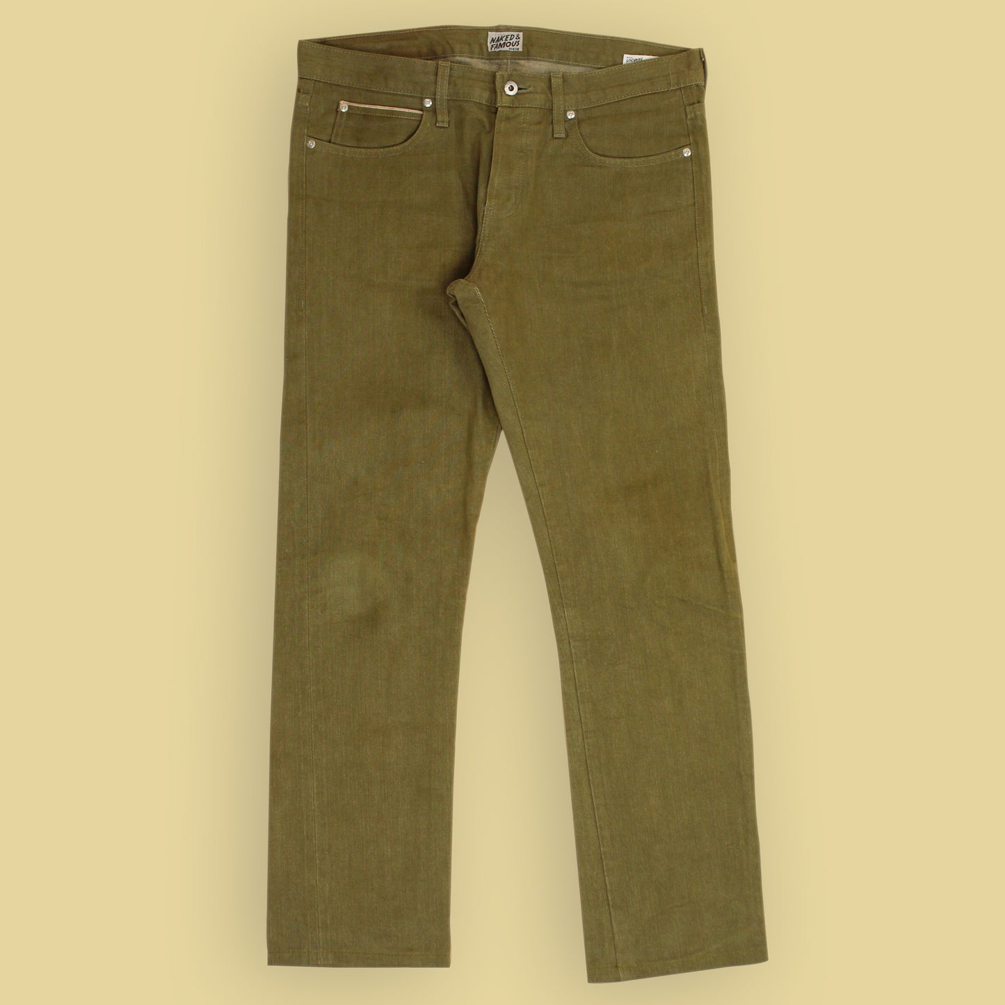 Naked & Famous x Tenue De Nimes 13oz Olive Selvedge Denim Skinny Guy Jeans