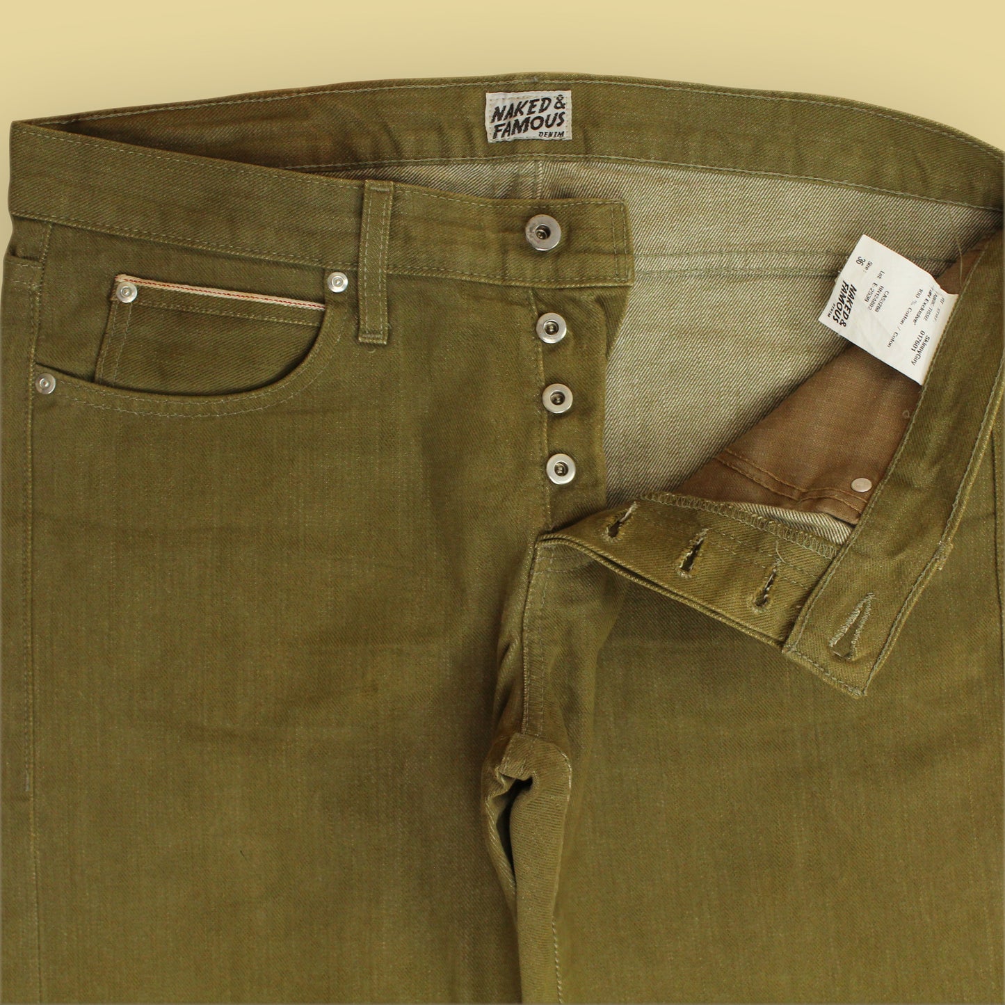 Naked & Famous x Tenue De Nimes 13oz Olive Selvedge Denim Skinny Guy Jeans