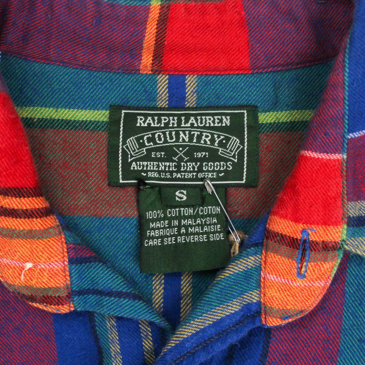 Vintage Polo Country Plaid Cotton Flannel Pearl Snap Western Shirt