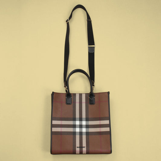 Burberry London Denny Slim Check E-Canvas Tote Bag