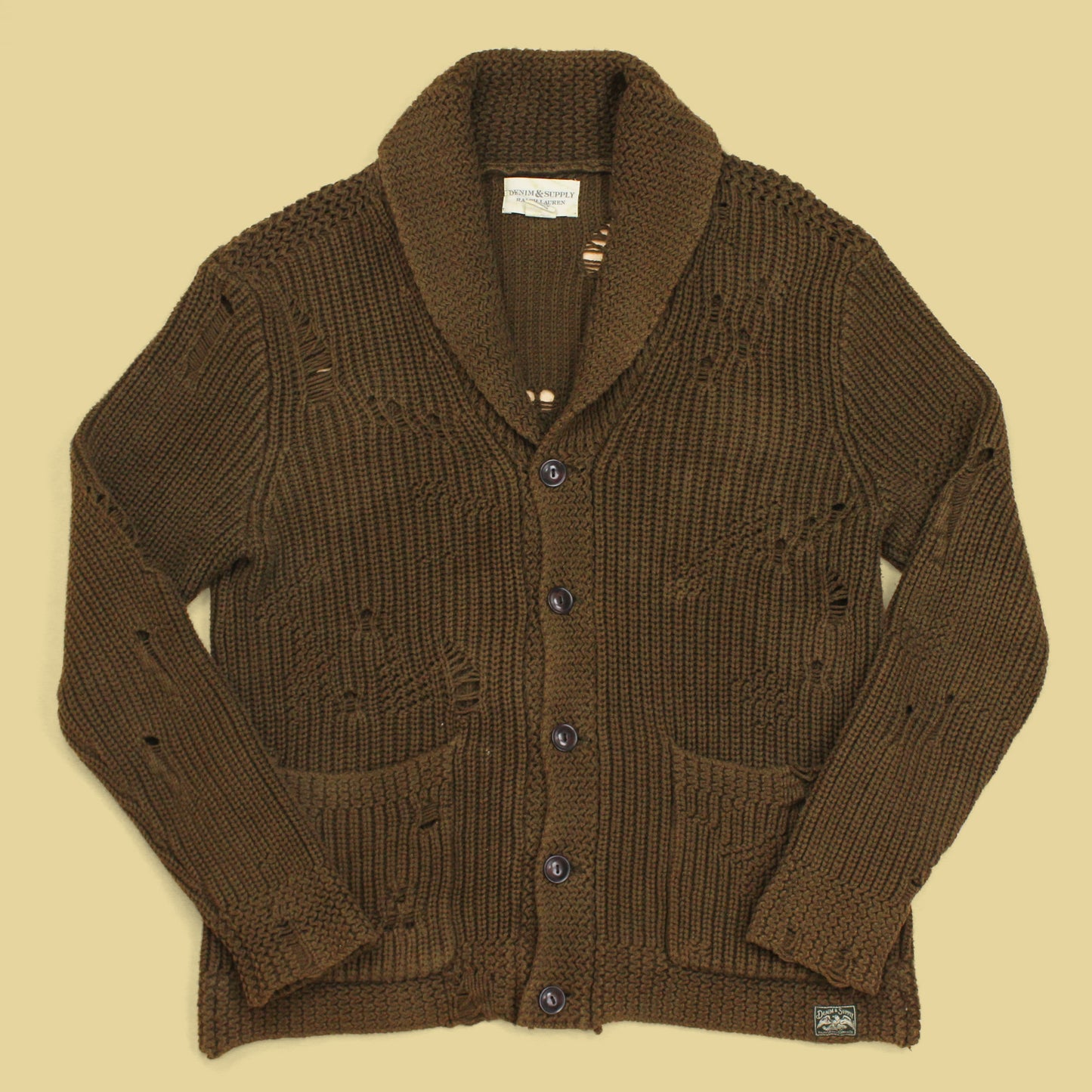 Denim & Supply Ralph Lauren Distressed Cotton Shawl Collar Cardigan
