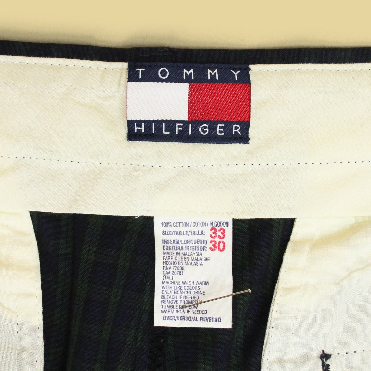 Vintage Tommy Hilfiger Black Watch Cotton Pleated Trousers