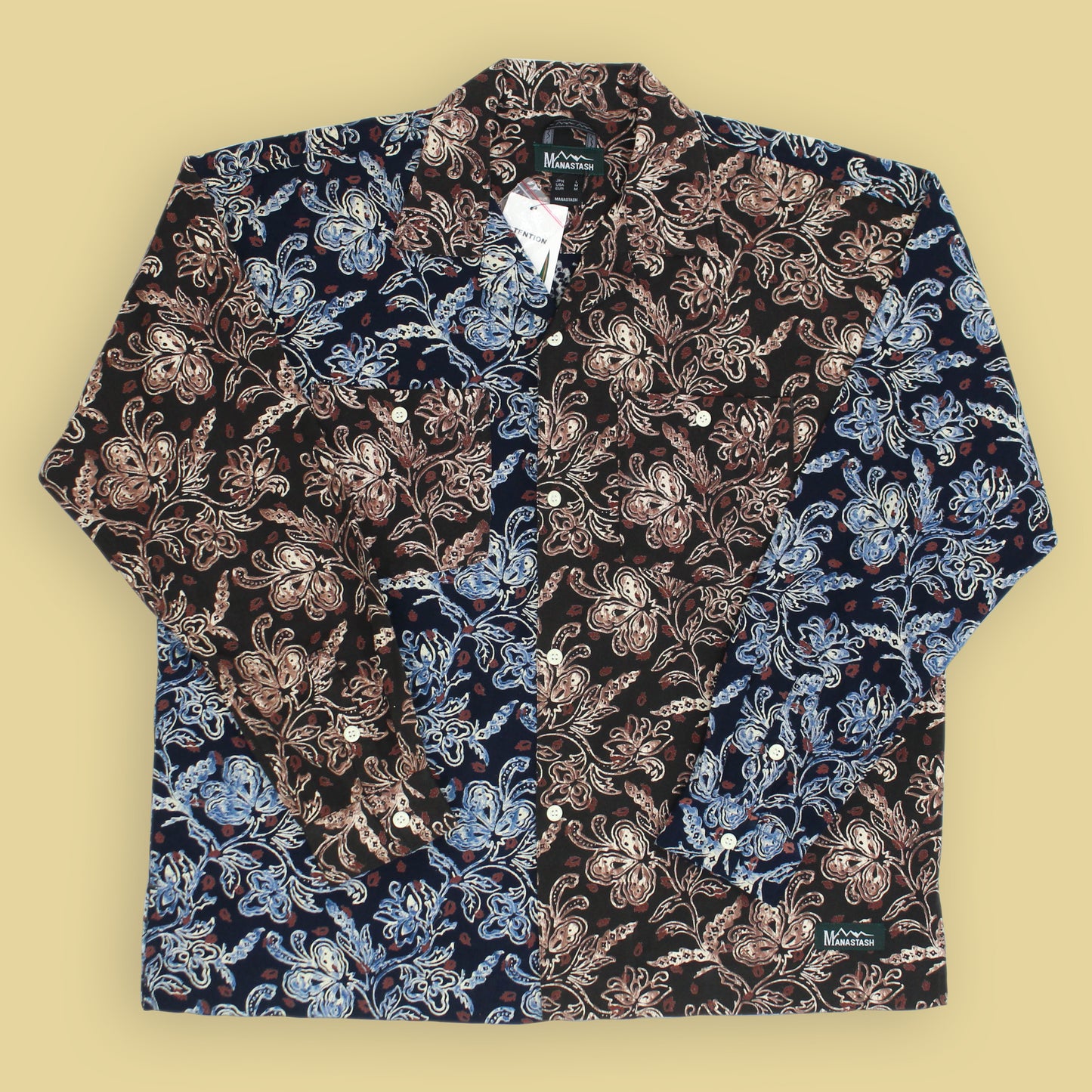 Manastash Cotton Mismatched Floral Print Hawaiian Shirt