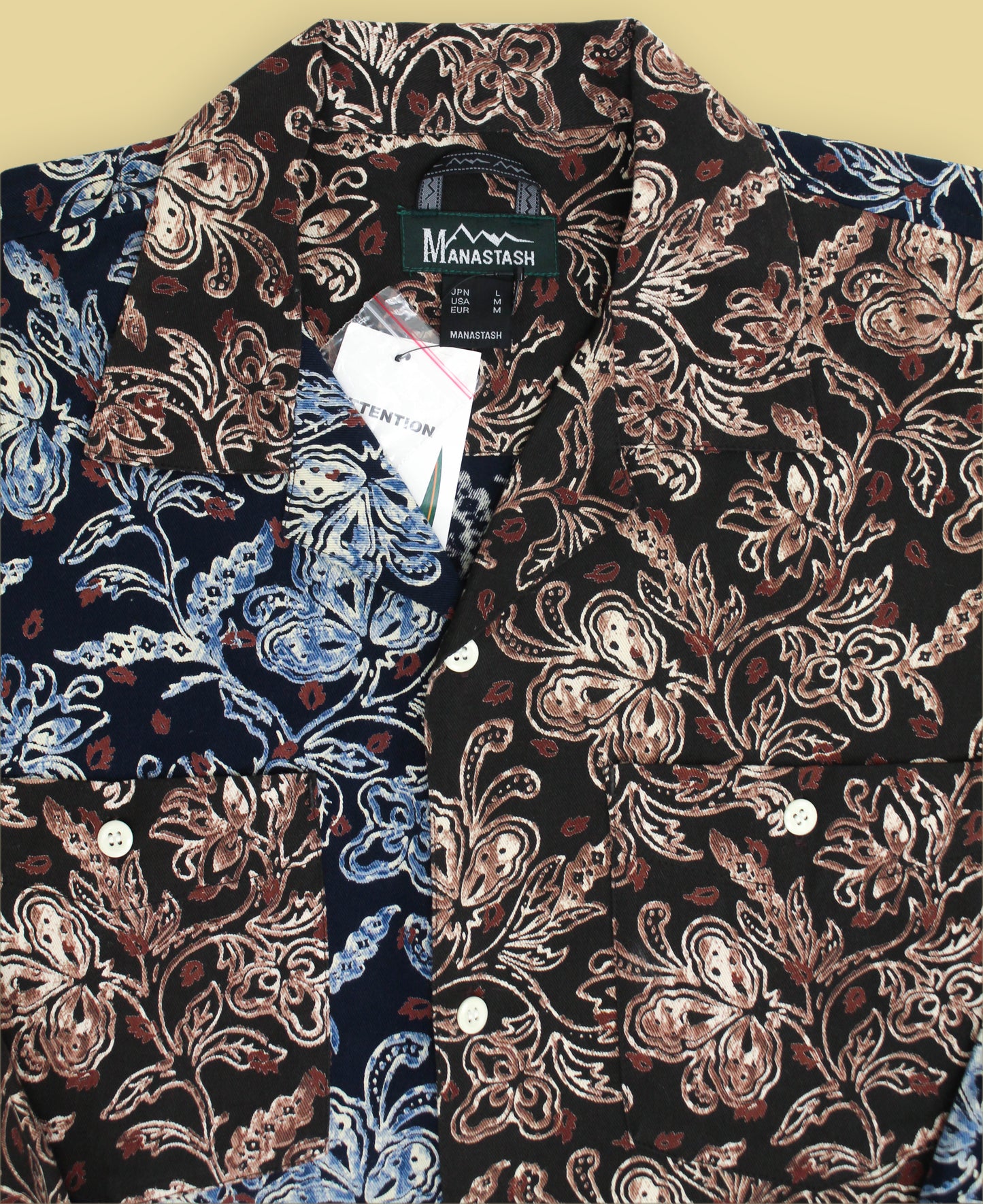 Manastash Cotton Mismatched Floral Print Hawaiian Shirt