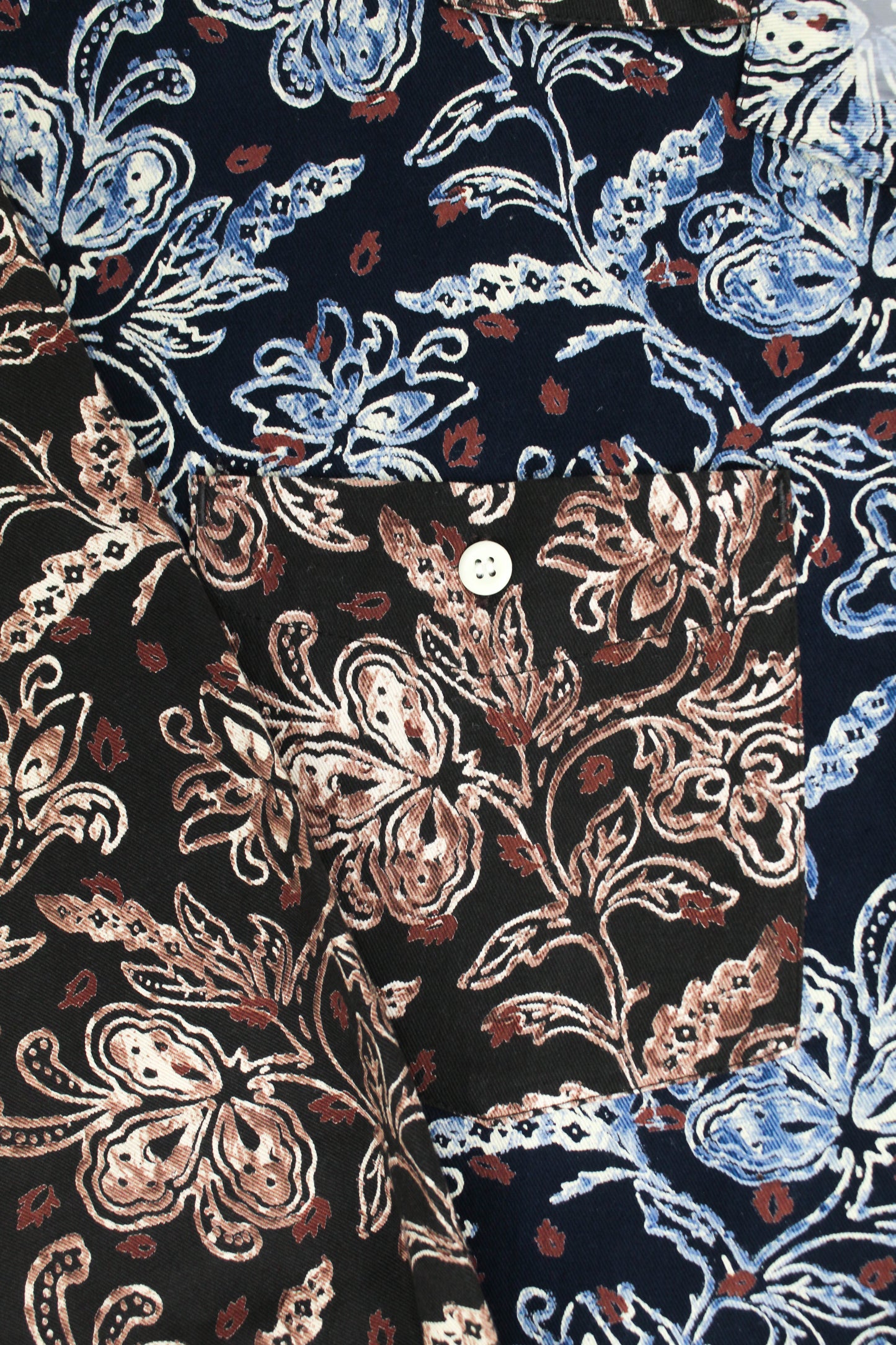 Manastash Cotton Mismatched Floral Print Hawaiian Shirt