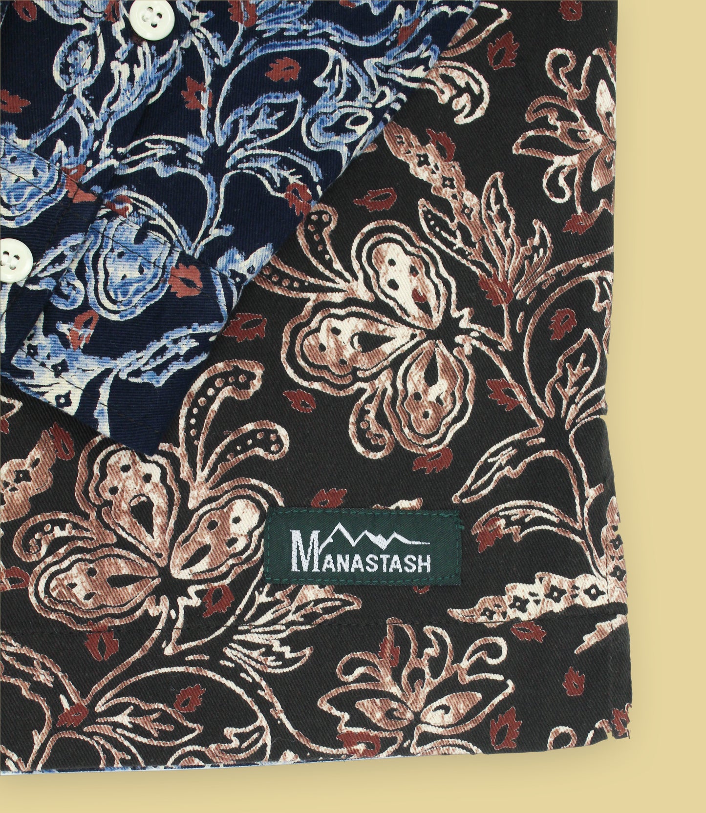 Manastash Cotton Mismatched Floral Print Hawaiian Shirt