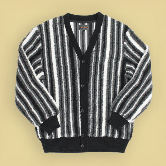 Beams Plus Striped High Pile Fleece Cardigan