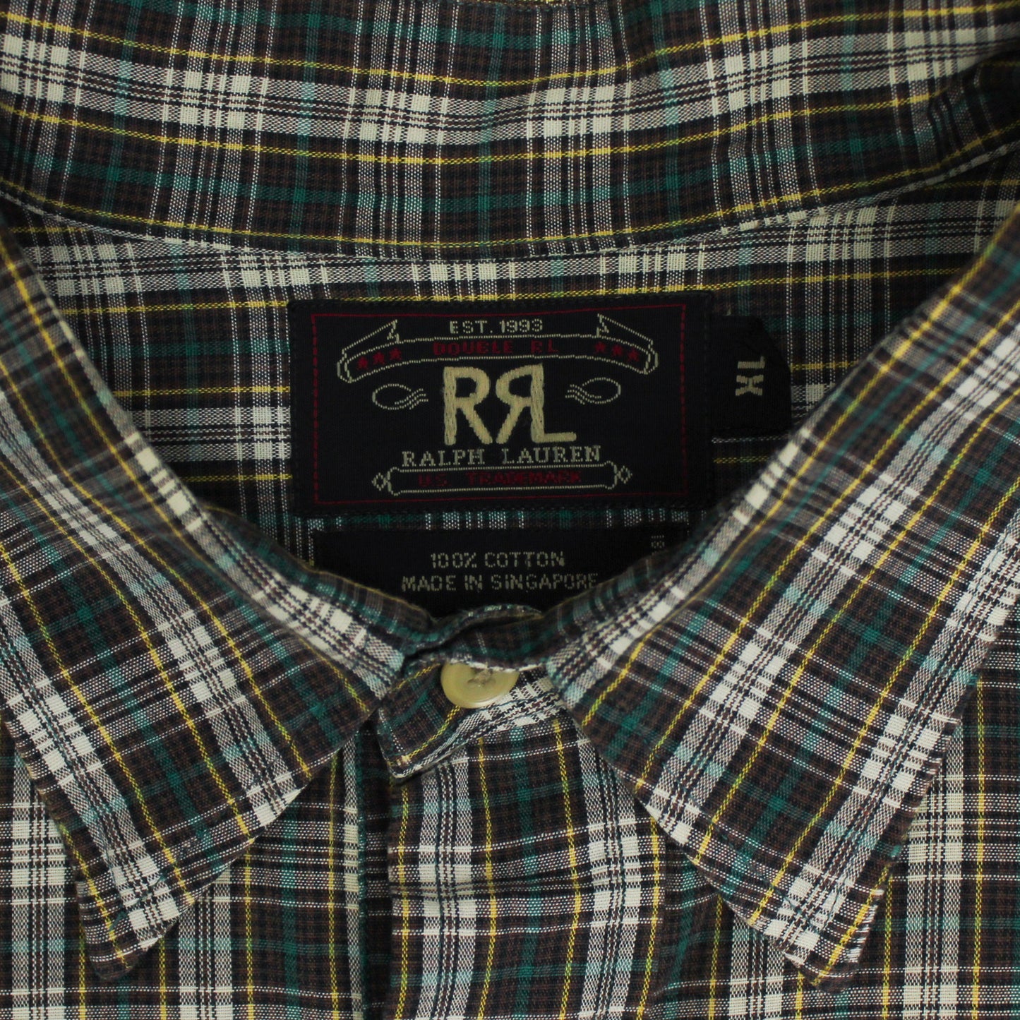 Vintage RRL Plaid Cotton Short Sleeve Popover Shirt