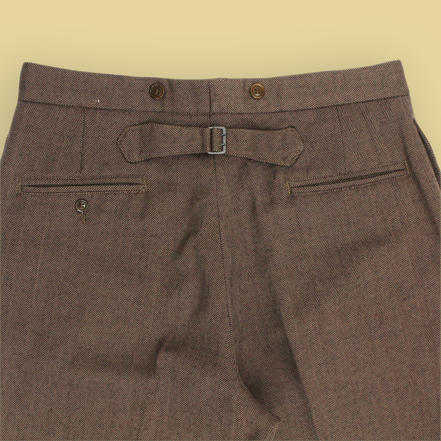Double RL Herringbone Tweed Wool Buckle Back Trousers