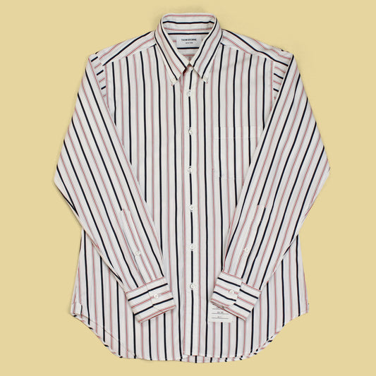 Thom Browne Striped Cotton Grosgrain Placket Button-Down Shirt