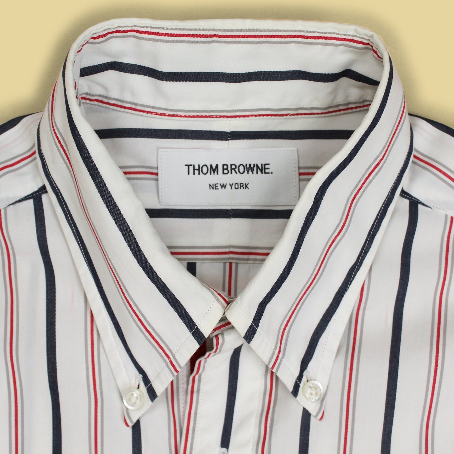 Thom Browne Striped Cotton Grosgrain Placket Button-Down Shirt