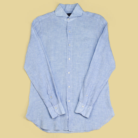 Finamore Napoli Linen Cutaway Collar Button-Up Shirt