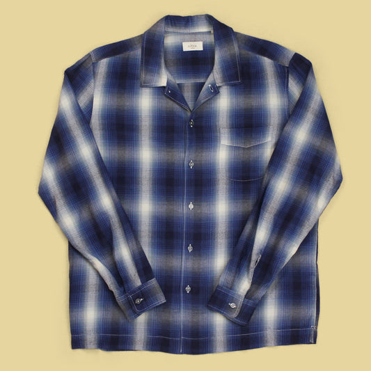 Altea Milano Shadow Plaid Cotton Rayon Blend Flannel Camp Collar Shirt