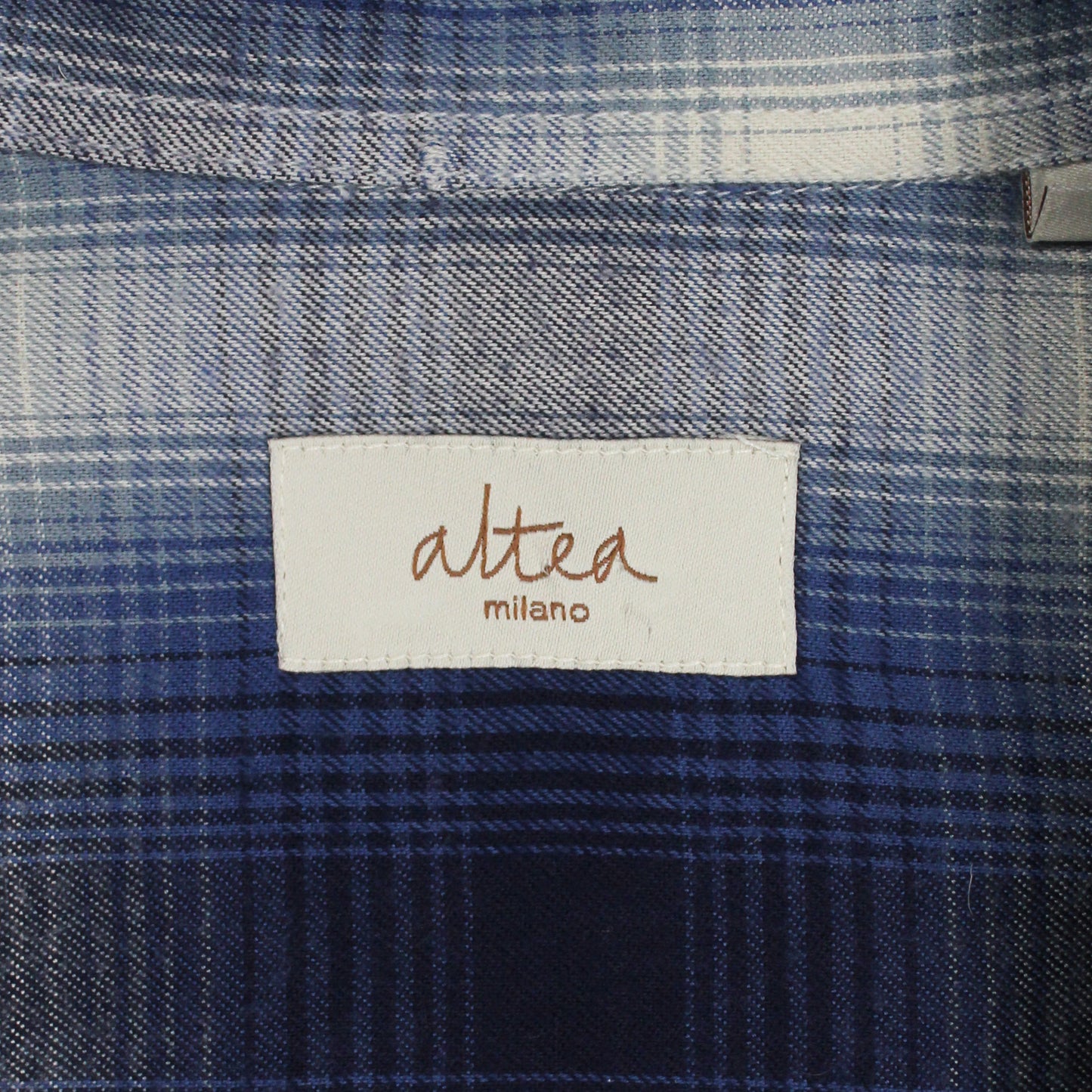 Altea Milano Shadow Plaid Cotton Rayon Blend Flannel Camp Collar Shirt