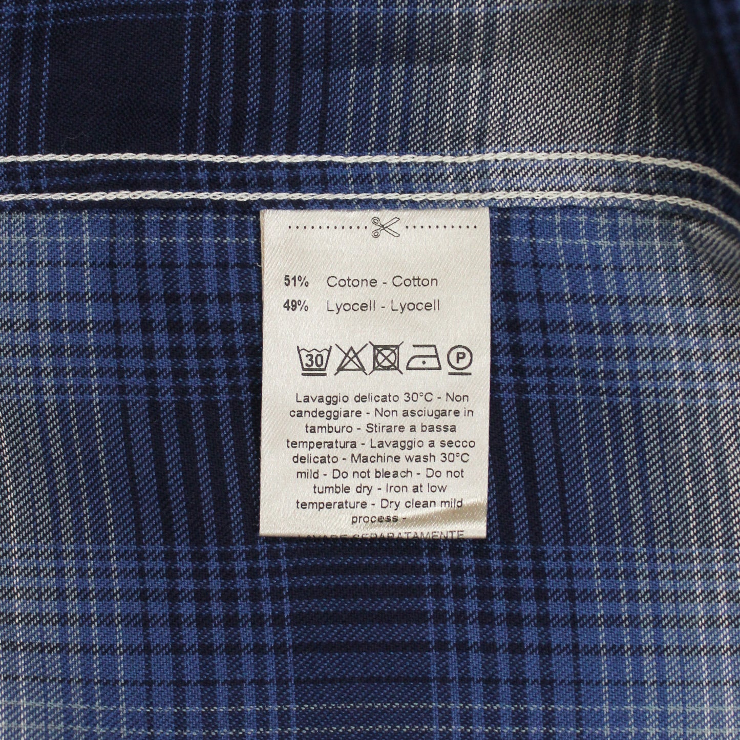 Altea Milano Shadow Plaid Cotton Rayon Blend Flannel Camp Collar Shirt