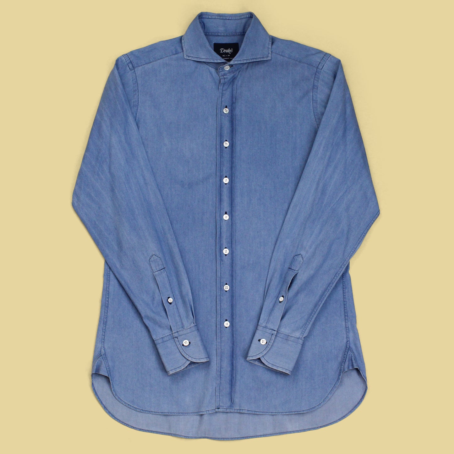 Drake's Cotton Chambray Cutaway Collar Dress Shirt