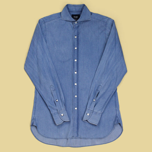 Drake's Cotton Chambray Cutaway Collar Dress Shirt