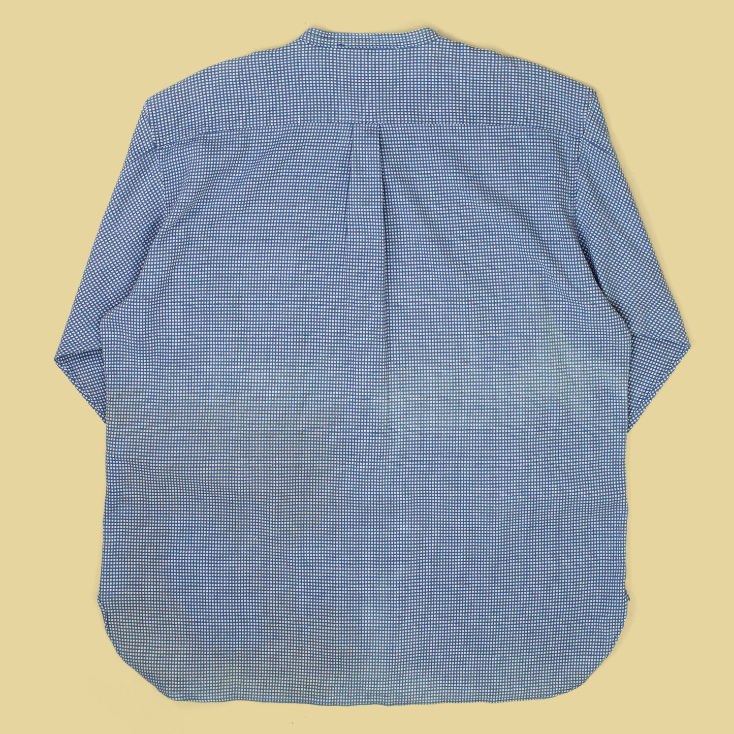 Vintage Armani Jeans Indigo Dobby Check Cotton Band Collar Shirt