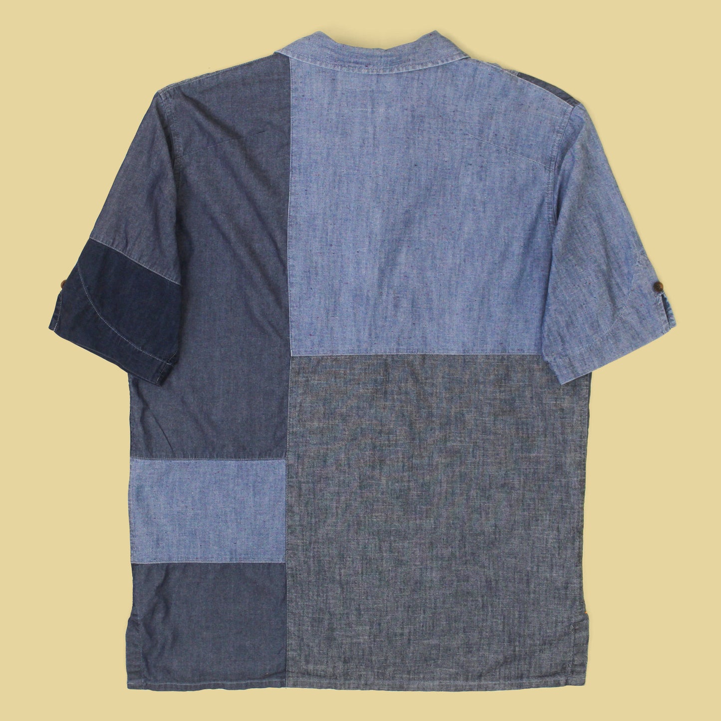 Nudie Jeans Patchwork Cotton Chambray Camp Collar Shirt
