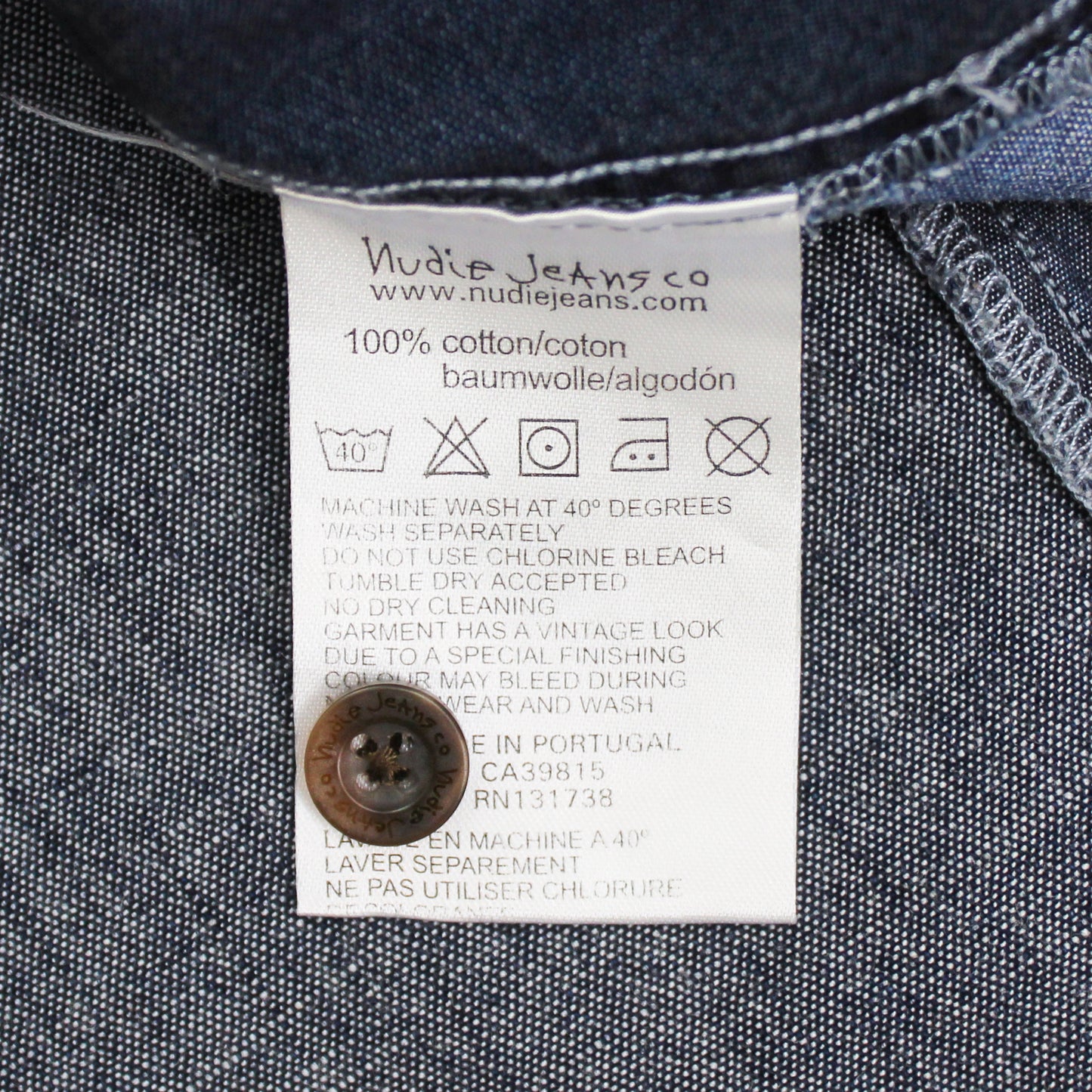 Nudie Jeans Patchwork Cotton Chambray Camp Collar Shirt