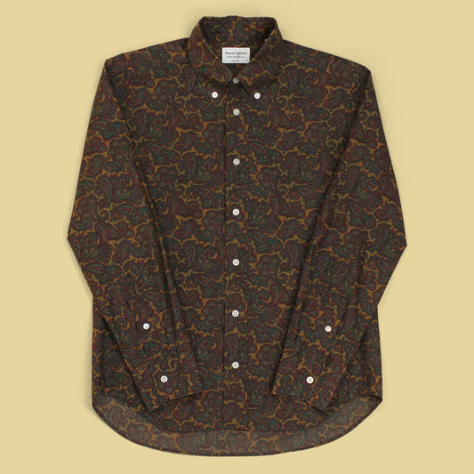 Manual Alphabet Paisley Print Cotton Button-Down Shirt