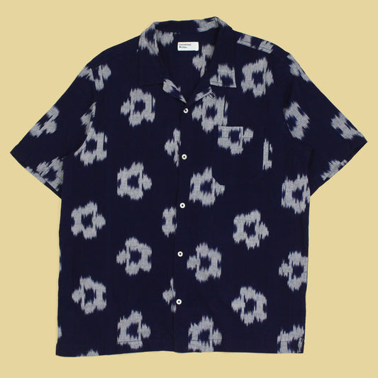 Universal Works Indigo Ikat Cotton Camp Collar Shirt