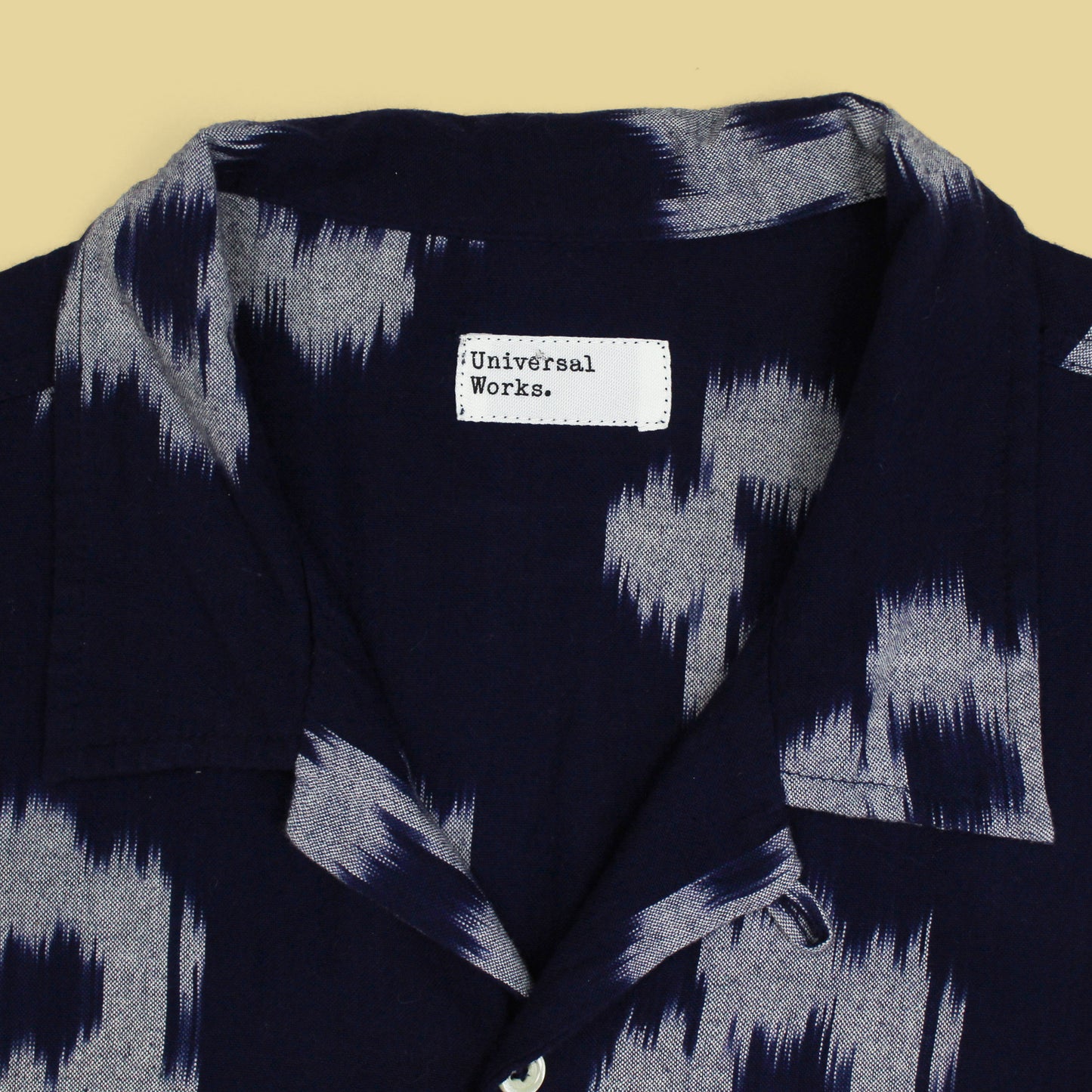 Universal Works Indigo Ikat Cotton Camp Collar Shirt