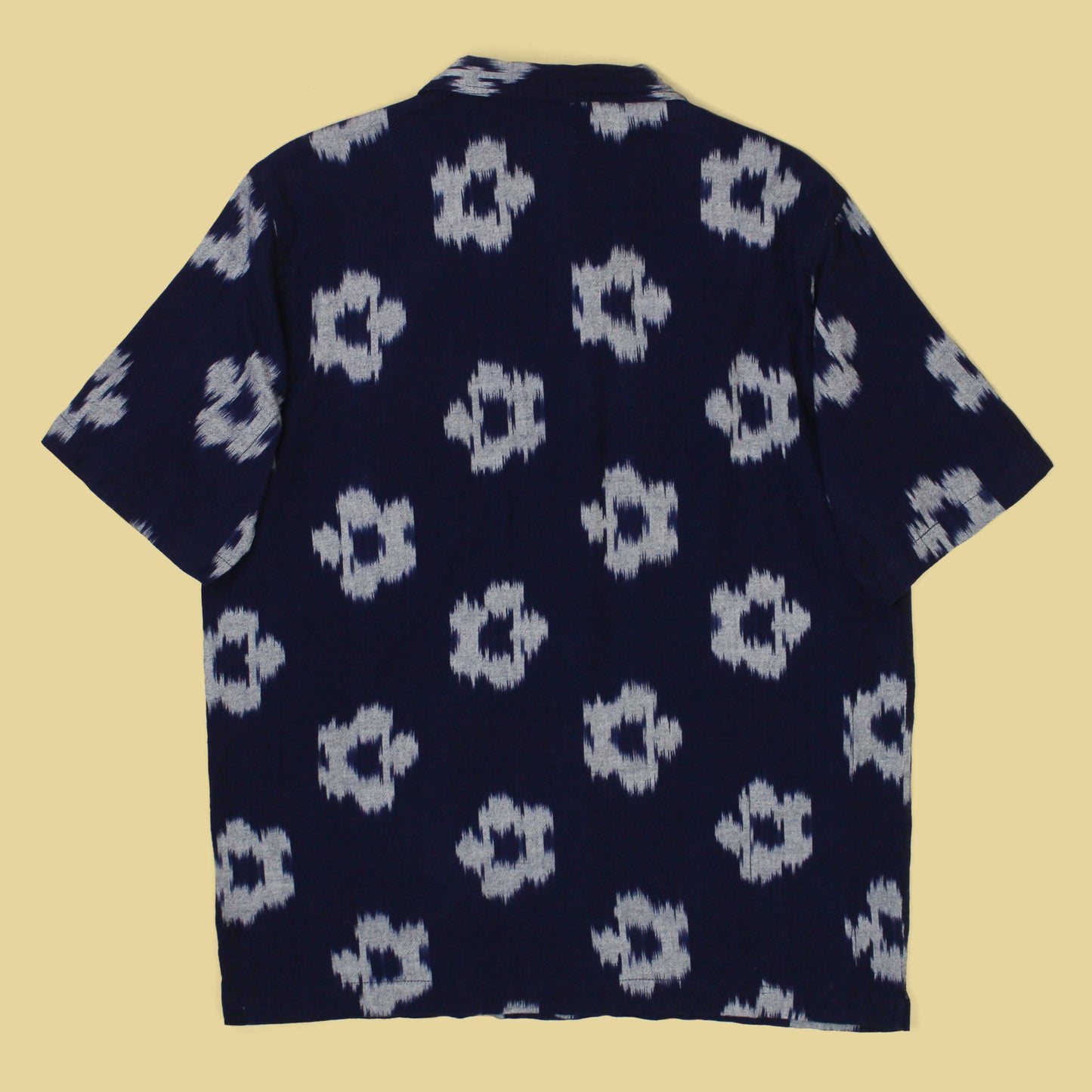 Universal Works Indigo Ikat Cotton Camp Collar Shirt